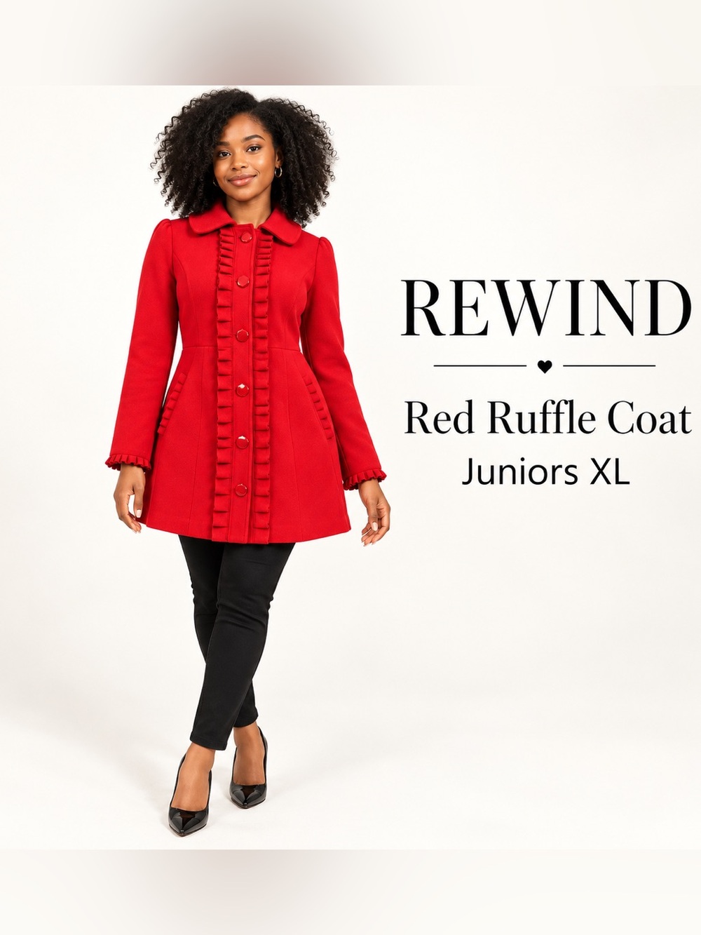 Rewind Red Ruffle Coat Juniors XL Bow Back A-Line Statement Jacket